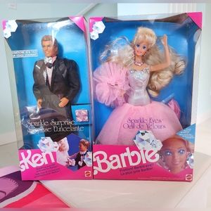 Set of 2: Barbie and Ken Sparkle Eyes, 1991, Barbie Slarkle Eyes, Ken, Doll